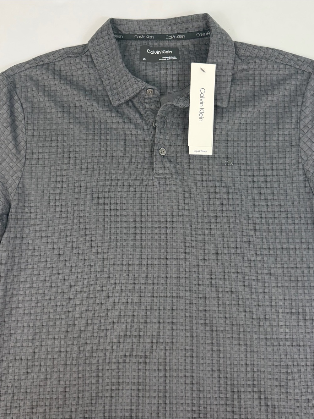 Calvin Klein Men’s Liquid Touch Polo Shirt Large Gray Plaid Check NWT